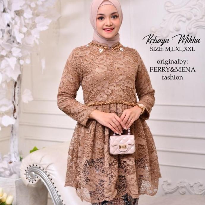 setelan kebaya tunik modern mikha kebaya brokat payet mutiara