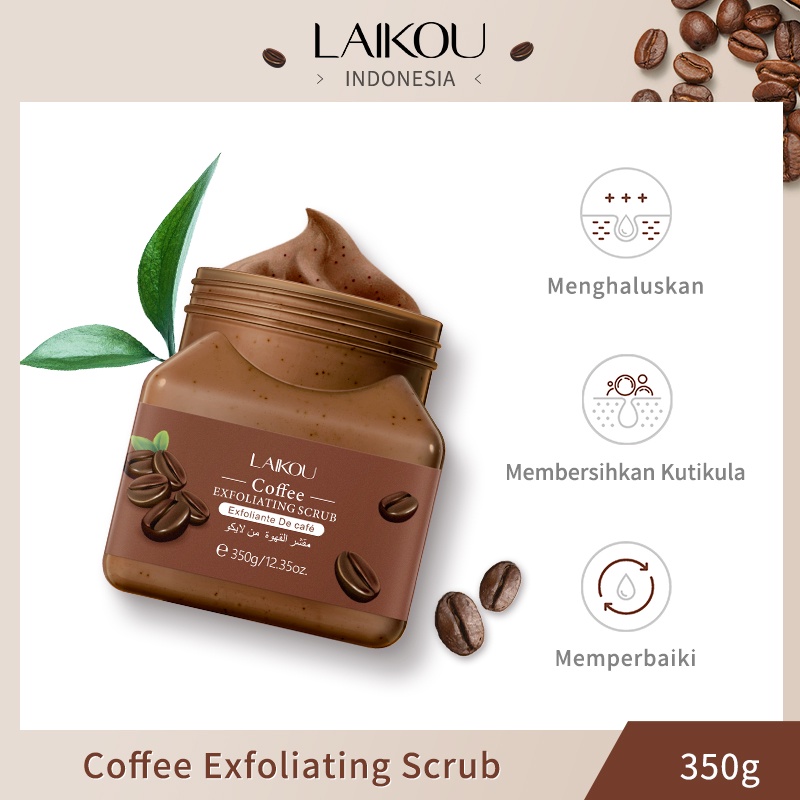 LAIKOU Coffee Exfoliating Body Scrub Membersihkan Pori-pori Mengurangi Jerawat Pada Punggung Menghaluskan Kulit 350g