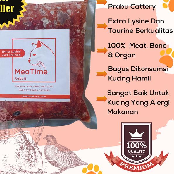 Meatime Rabbit, Makanan Kucing, Rawfood, Daging Kelinci Puyuh Giling
