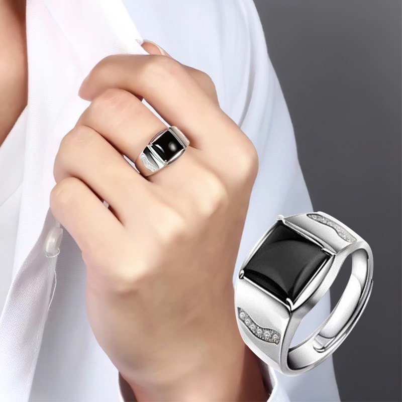 Fashion Jari Cincin Pria Mewah Gentleman's Onyx Terbuka Rings Untuk Teman Cowok Populer Pesta Rings Perhiasan Mendominasi