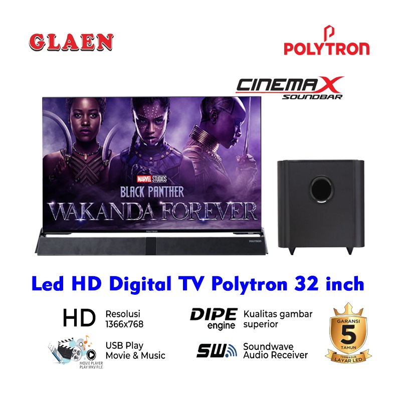 Tv Led Polytron 32 inch soundbar subwoofer speaker terpisah | Polytron 32BV1558 DIgital TV | Pontianak COD