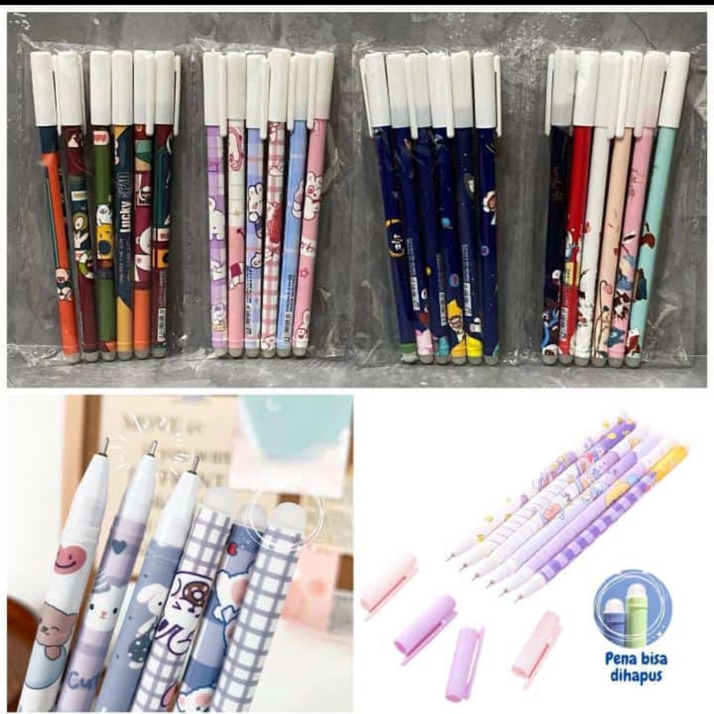 (FO) 6pcs pen bisa hapus/pen gel hapus/erasable pen/pen hapus lucu fancy warna biru