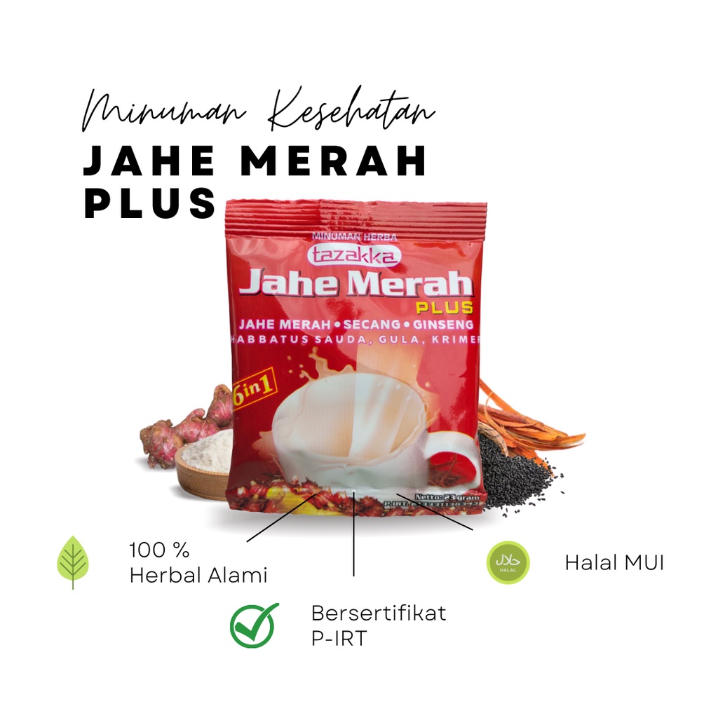 

Minuman Sehat Herbal Sachet Instan Jahe Merah Plus Bahan Alami Dari Tazakka