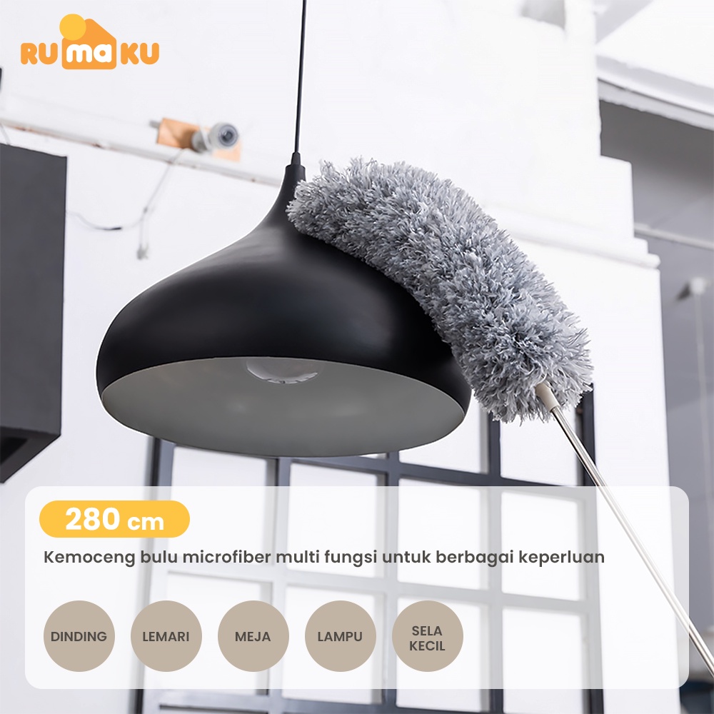 Rumaku Kemoceng Alat Pembersih Debu Rumah Teleskopik Bulu Microfiber Gagang Panjang 2,8 Meter Adjustable