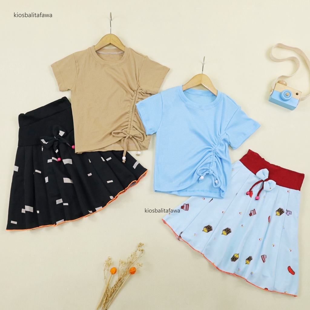 Setelan Mixed Bianca uk 2-5 Tahun / Set Kaos Knit Polos Anak Perempuan Baju Serut Rok Balita 2-5 Years Murah Babycinnamon