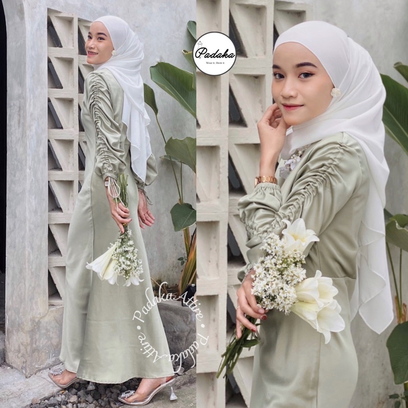 Padaka Attire - DRESS DARLA SILK SATIN - Dress kondangan - PADAKA ATTIRE Serut Lengan Slimfit Body Con Bridesmaid Kondangan Pesta Promnight Silk Maxmara