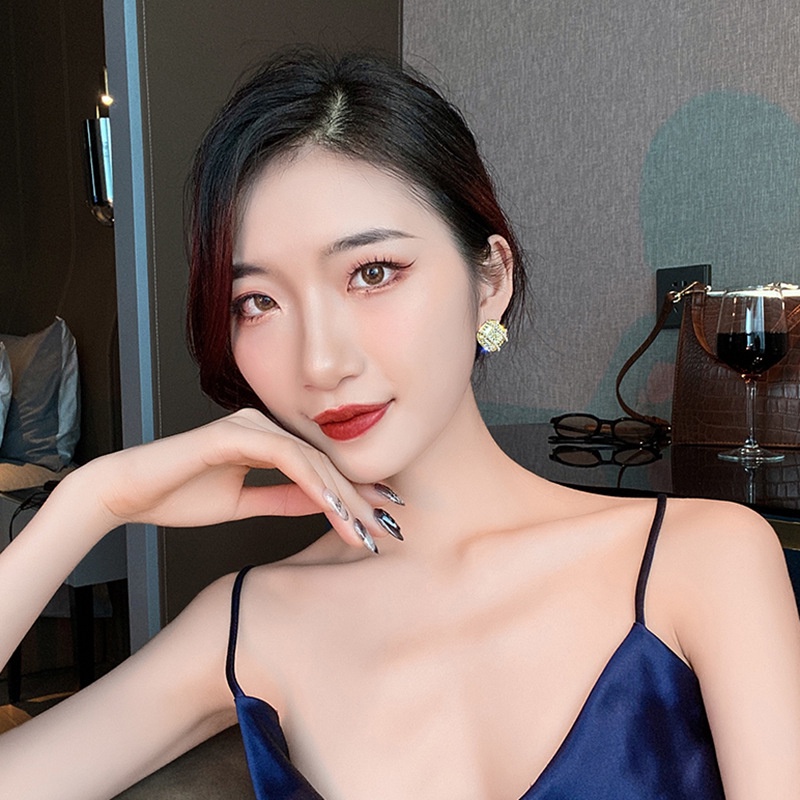 Anting Tusuk Sterling Silver 925 Bentuk Kotak Hias Mutiaraberlian Imitasi Ala Korea Untuk Wanita