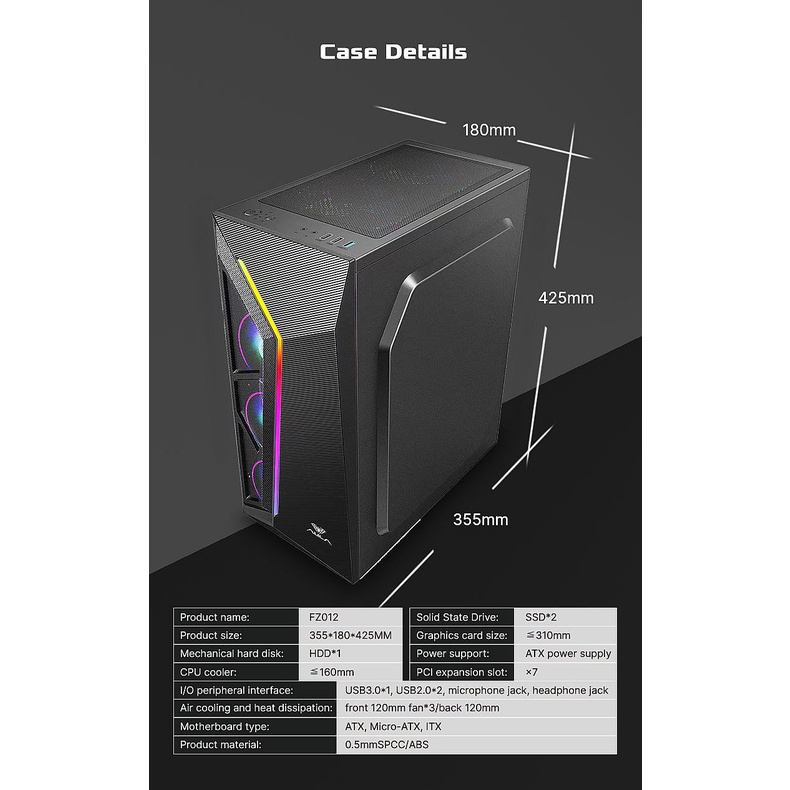 Casing PC AULA Gaming Tunnel FZ012 include 3 Fan RGB