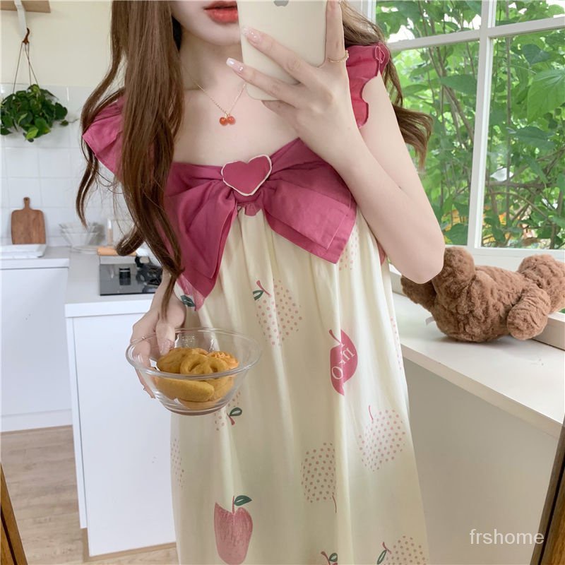 ins manis angin piyama musim panas wanita busur baru lucu kecil suspender piyama piyama wanita pakai