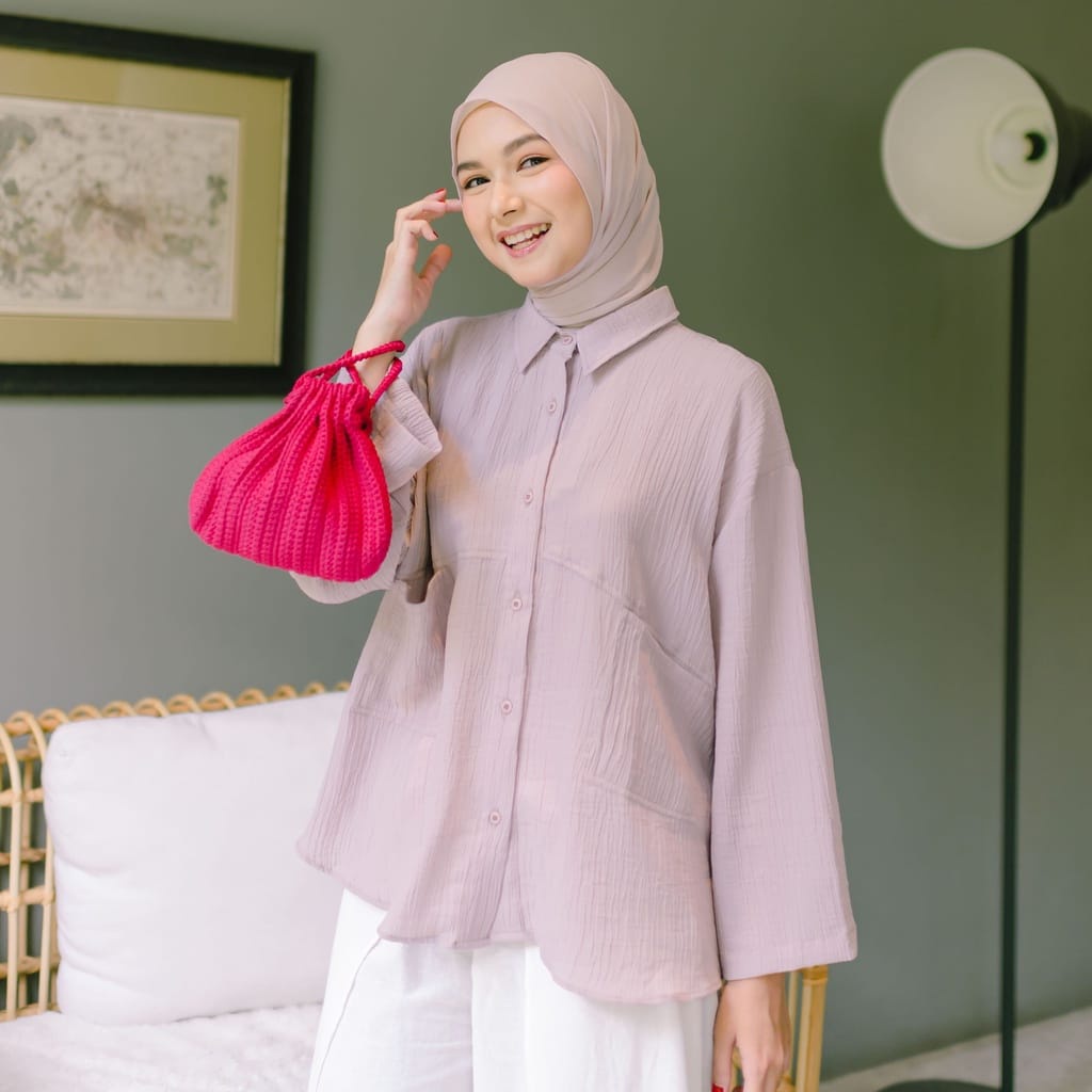 (MSB) KEMEJA ELENA OVERSIZE BLOUSE MANGO CRINCLE ATASAN WANITA