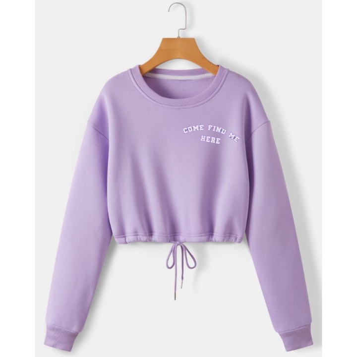 Sweater Crewneck Wanita COME FIND ME Oversize Atasan Serut Kekinian Desain Terbaru Kasual OOTD Ala Korean
