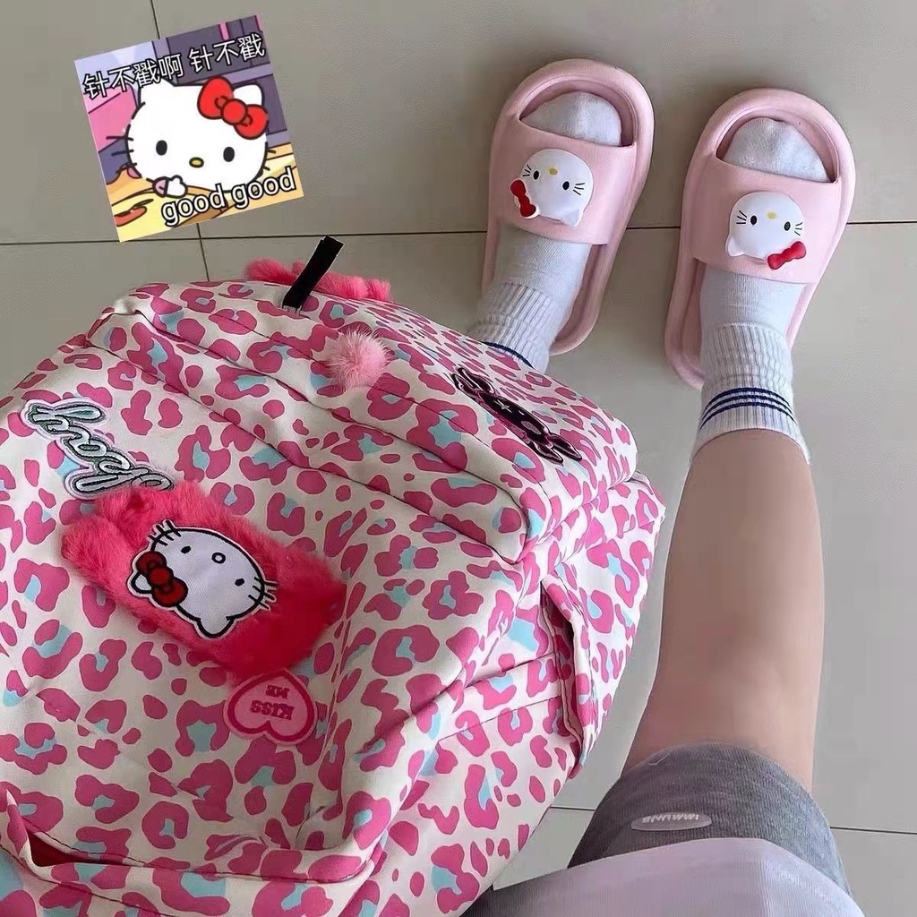 Sera Asli Y2K Milenial Lucu KTM Ransel Pink Leopard Cetak Tas Sekolah Niche Kartun Anime Ritsleting Ransel Kasual