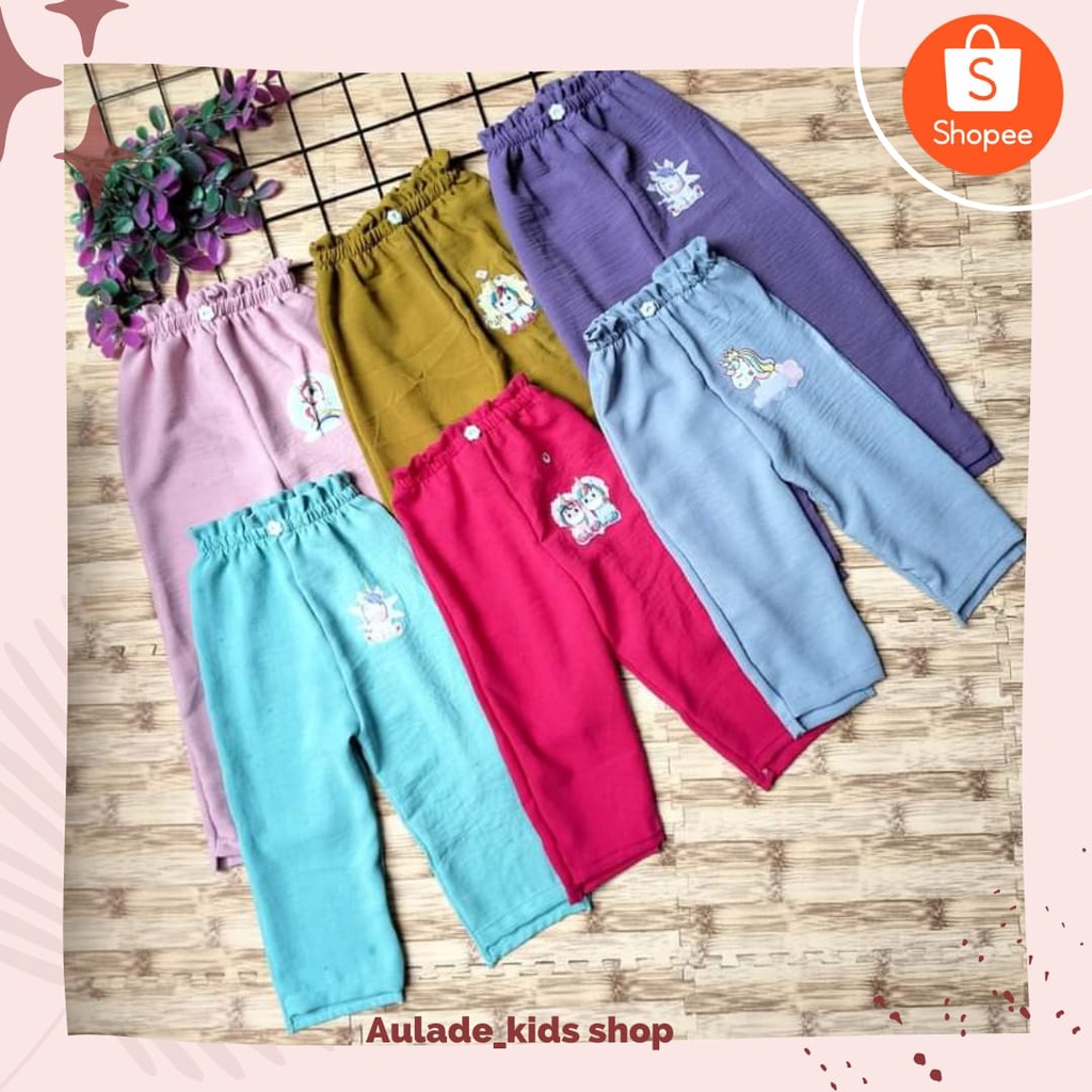 Kulot Anak Perempuan Crinkle Airflow  Usia 6bln - 7thn Baggy Pants Celana Panjang Sablon Karakter
