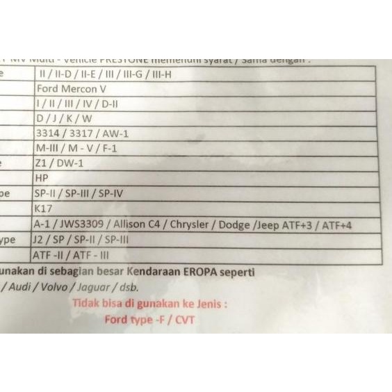 Oli Transmisi Matic Daihatsu AYLA ATF MV Vehicle Prestone 946ml