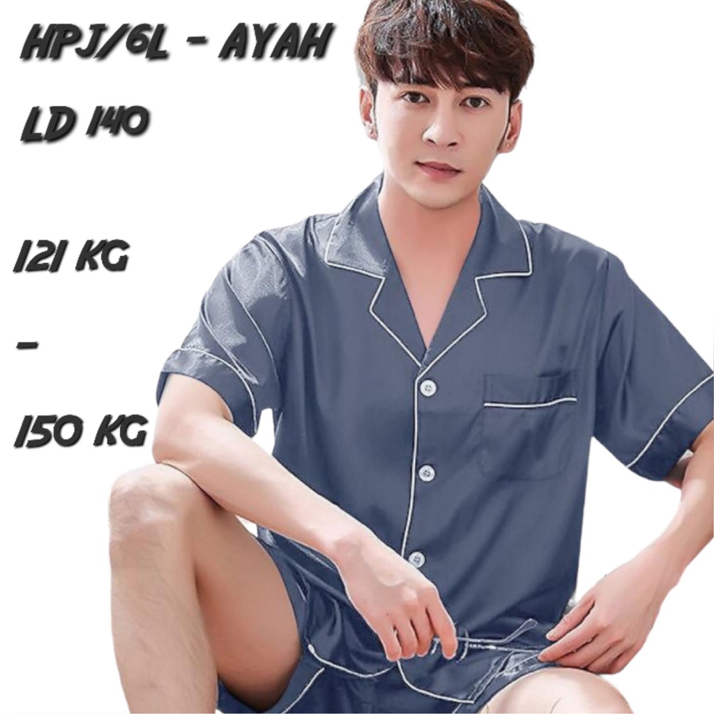 {PART2}Piyama Baju Tidur Jumbo Pria / Cowok Ld 120 130 140 Set Celana Bahan Satin Silk Premium