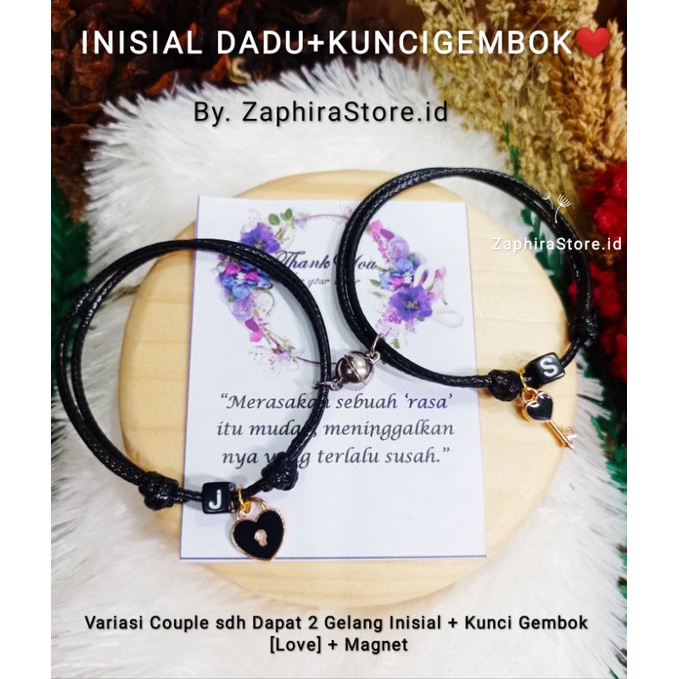 ZaphiraStore (DPT 2 GELANG) GELANG COUPLE MAGNET BULAT  INISIAL HURUF