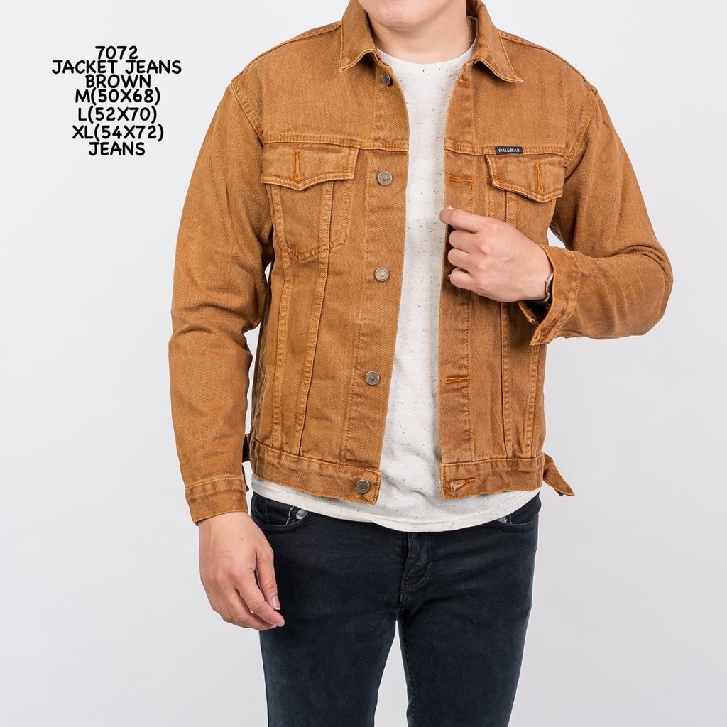 Jaket Denim Pria Coklat Simple Bajuku Murah