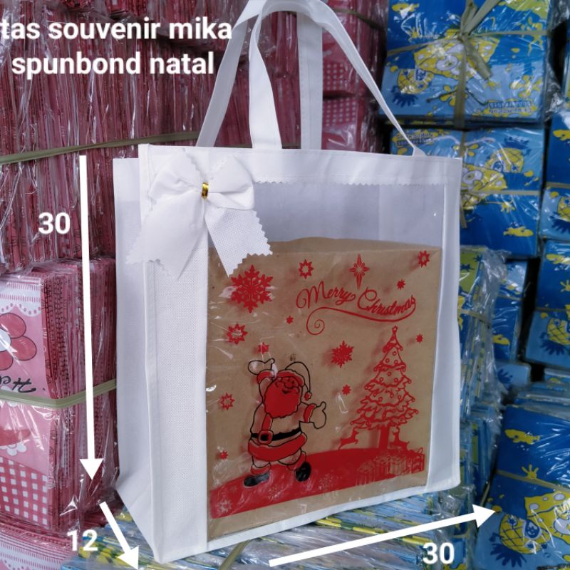 tas mika spunbond NATAL TEBAL 75 GSM Goodie bag souvenir bingkisan Christmas