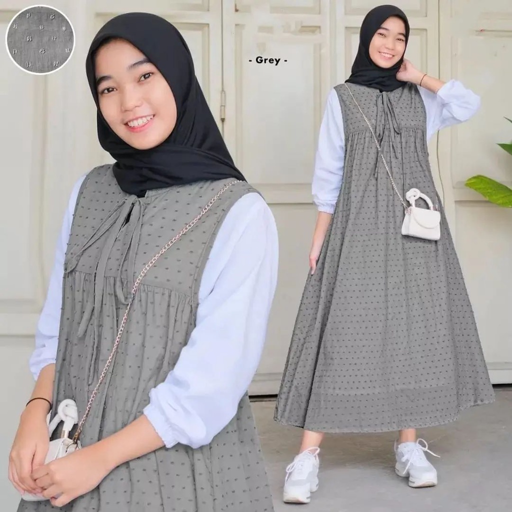 GAMIS ANAK TANGGUNG  LUAN DRESS KIDS BAHAN CRINKLE DOT PREMIUM MIX WOLLYCREPE DRESS MUSLIM ANAK CEWEK BAJU MUSLIM ANAK PEREMPUAN PAKAIAN MUSLIM ANAK PEREMPUAN USIA 10-16 TAHUN