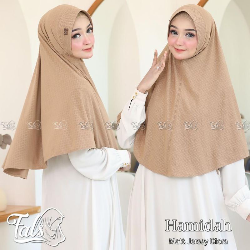 [ Ori Fals ] HAMIDAH••hijab instan Jersey diora••hijab pet motif