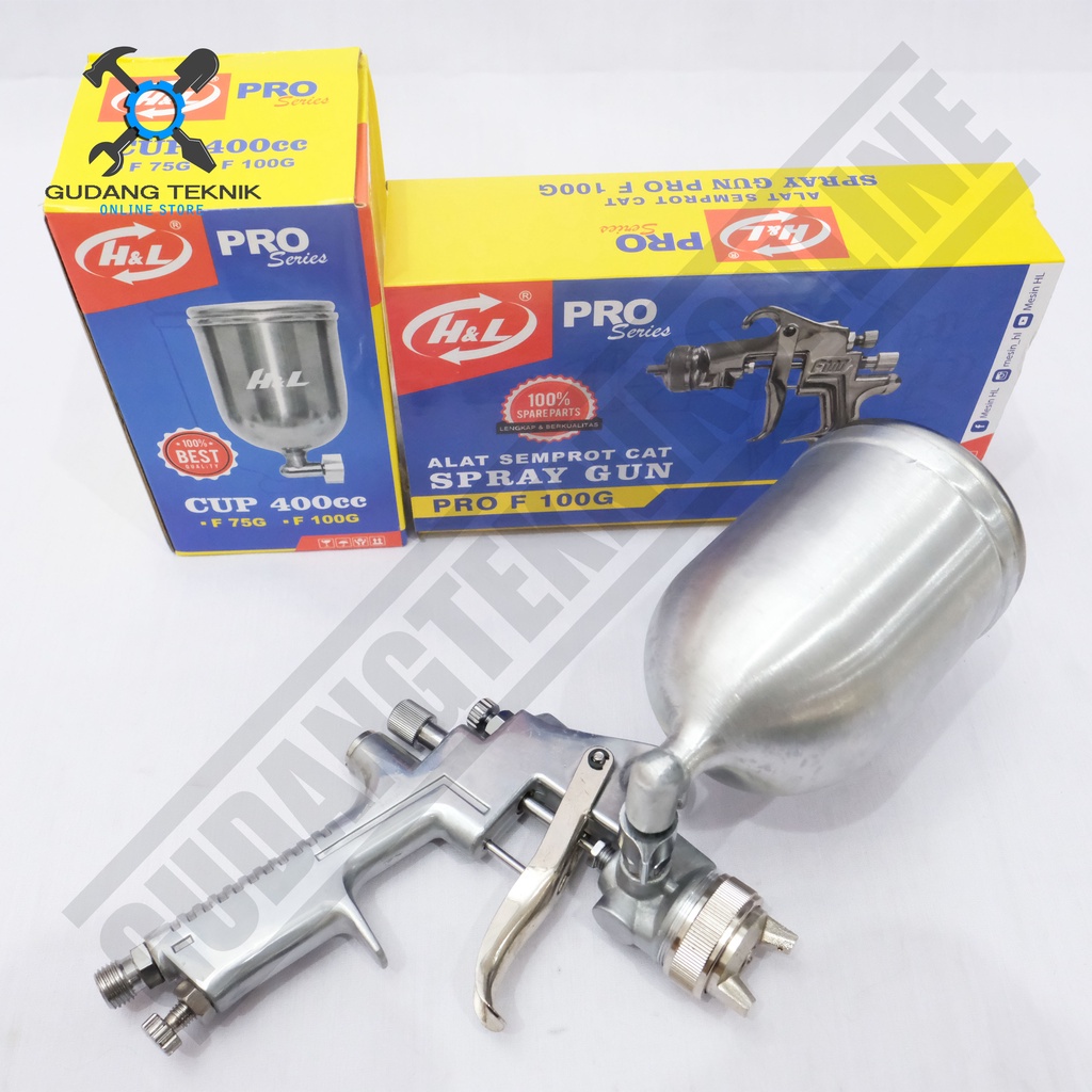 Spray Gun Tabung Atas 400cc F100G HNL H&amp;L / Spraygun Cat Alat Semprot Cat Kompresor Tabung Atas F 100G HL H&amp;L