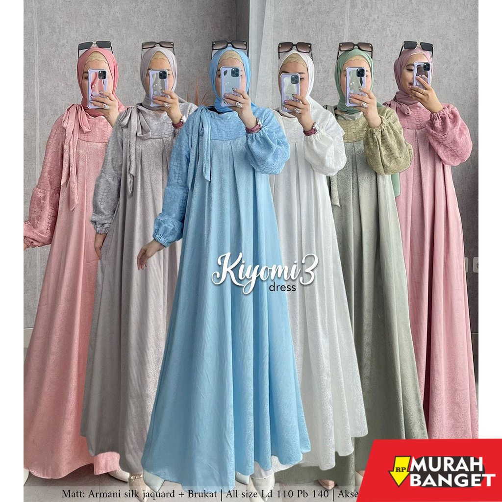 model gamis kombinasi polos terbaru 2022 Zahira1808 Kiyomi 3 Armani Silk Jaguar Mix Brukat Gamis Mus