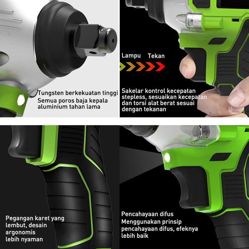 Cordless Impact wrench 288V 2 baterai cordless mesin pembuka baut ban bor set impak buka motor mesin bor untuk baut mobil