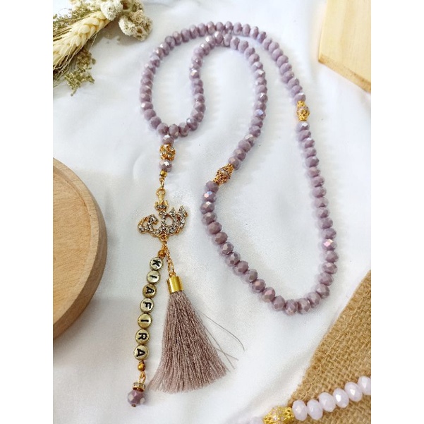 Tasbih Batu Crystal 99 butir + Lafadz Allah Putih Elegan