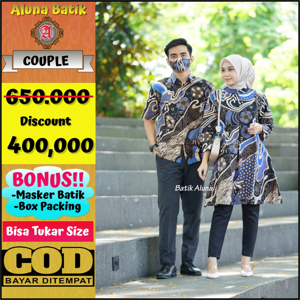 Kemeja Pria Tunik Wanita Couple Batik Premium Batik Aluna CBA 022