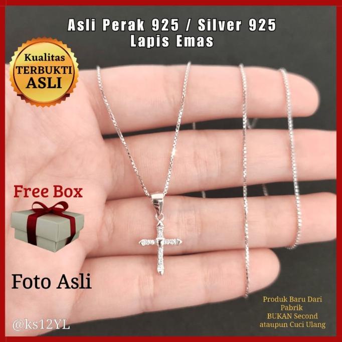 Kalung Salib Perak Sterling Silver 925 Asli Lapis Emas Putih Salip