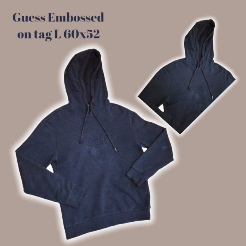 Hoodie Sweatshirt Guess Embossed Navy Washed