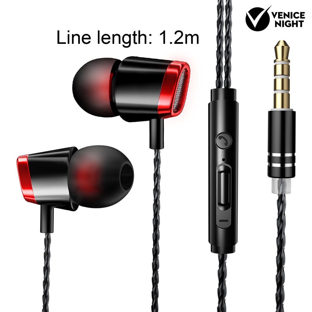 (VNEP) (Berkabel) Earphone In-ear Heavy Bass 1.2m 3.5mm Universal Sport Music Headset dengan Mic untuk Ponsel