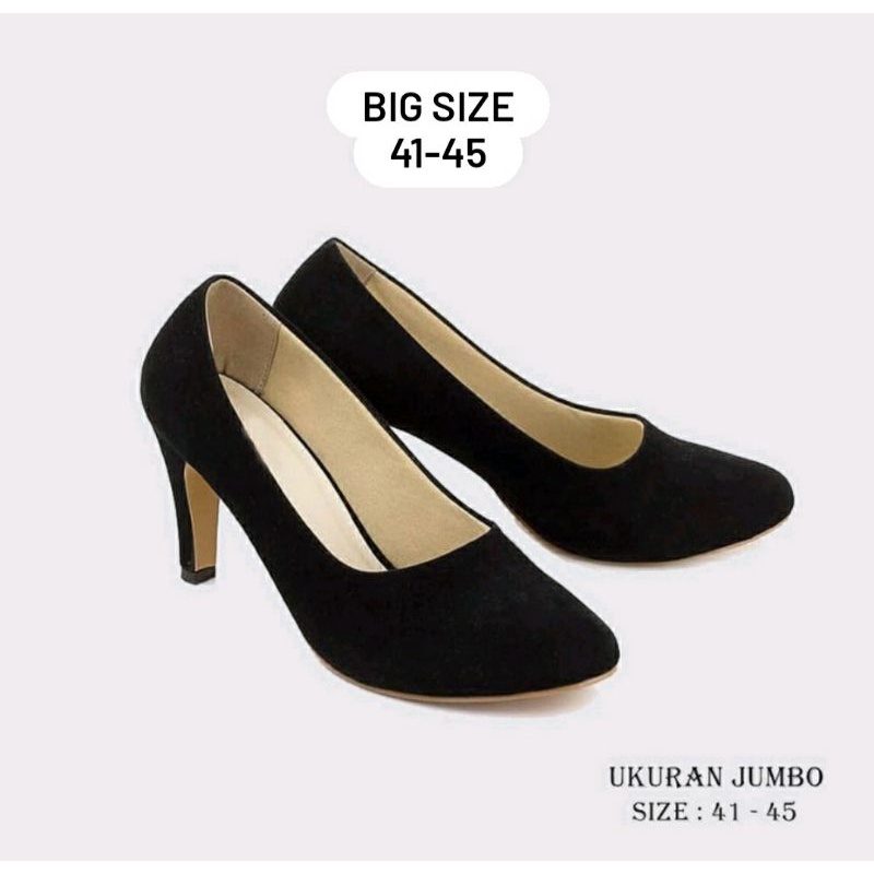 IMPORT Higheels Kulit MK-159 Sepatu Hak Tinggi 7cm Ukuran besar 40-41-42-43-44-45 Pantofel SPG Guru Dokter Ukuran BIG size Jumbo Hitam