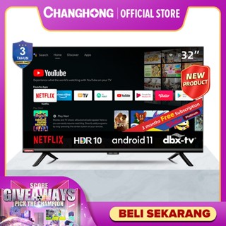 Changhong 32 Inch Newest Android 11 Frameless Smart TV Digital LED TV HD (L32G7N)-Netflix-Youtube Garansi Resmi 5 Thn (L32G7N)