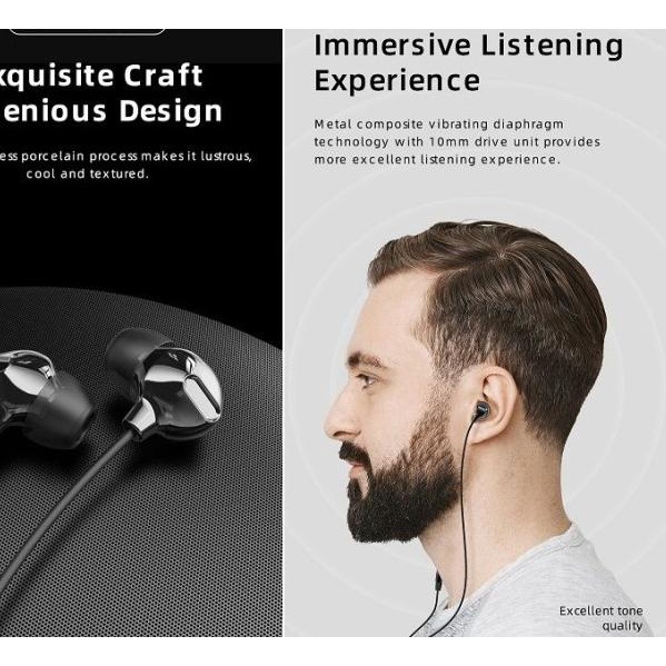 100% Original ROCK Zircon Stereo Earphone with Mic Headset Handsfree - Hitam