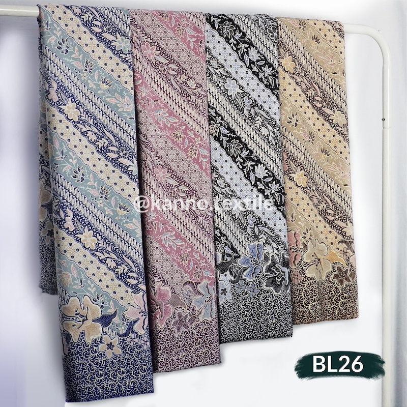 KAIN BATIK HALUS BAHAN BSY SANWOS BL26 MOTIF BUNGA LIRIS WARNA BIRU/PINK/HITAM/CREAM