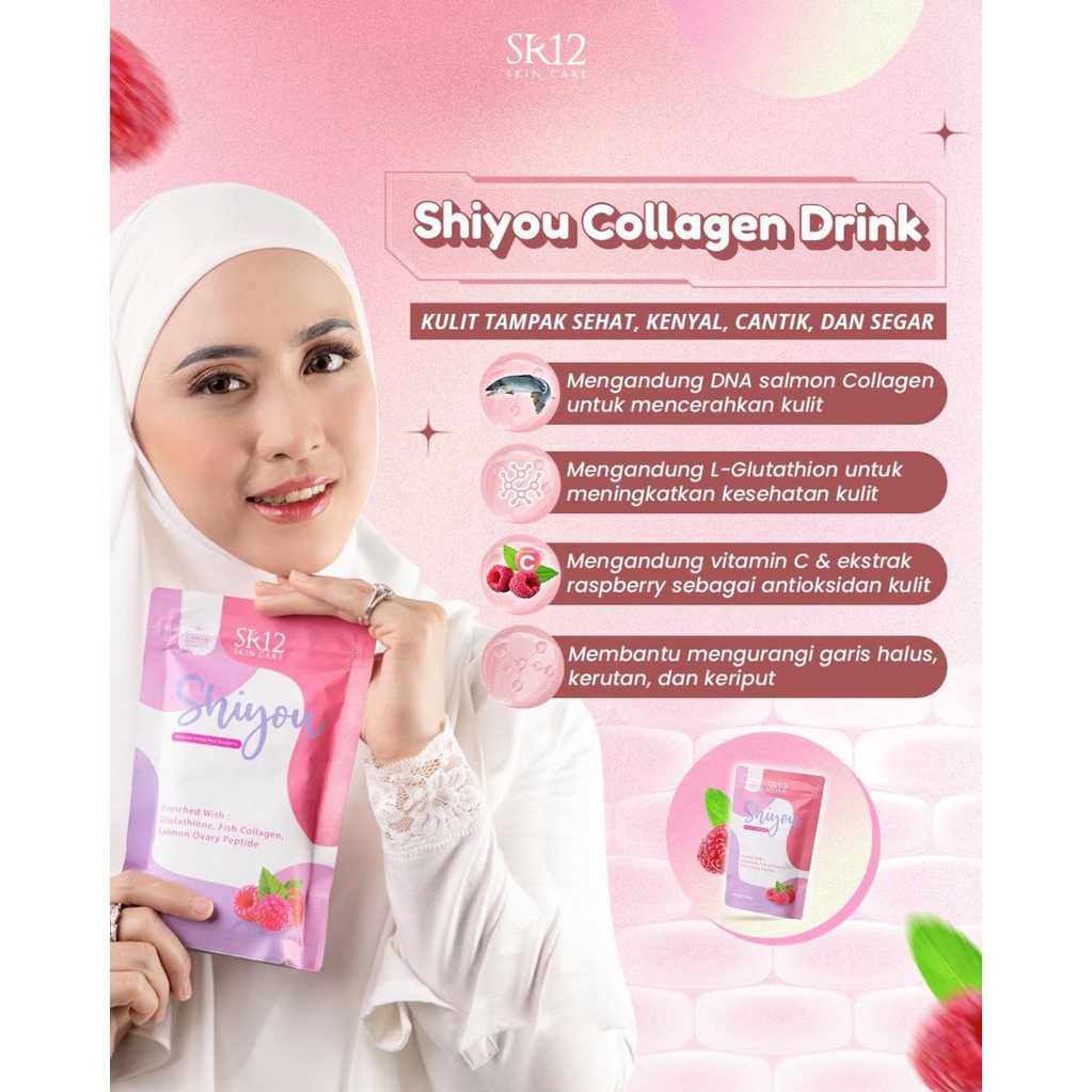 SR12 Shiyou Collagen 200gr Raspberry Minuman Kolagen Pemutih Badan Mencegah Kulit Keriput Kerutan BPOM