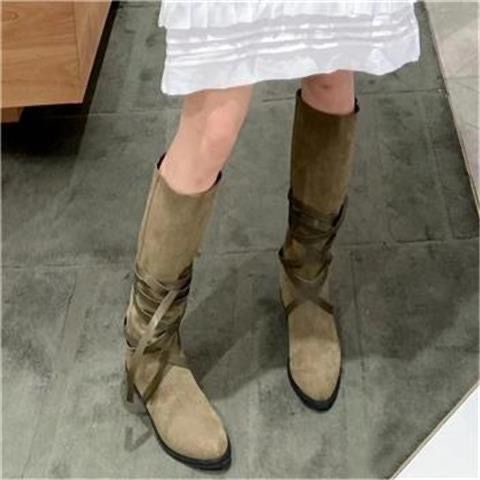 Suhao Pelatuk Western Cowboy Boots Wanita 2022 Musim Panas dan Musim Gugur Sepatu Bot Panjang Tebal Tumit Menunjuk Toe Tipis Cavalier renda Sepatu Bot