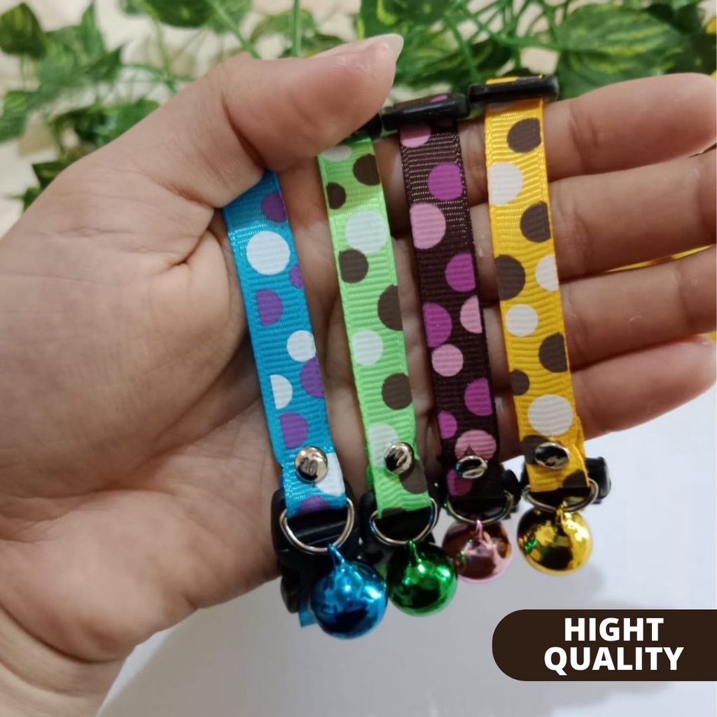 Kalung Kucing Murah Lonceng 14mm 1 Lonceng Karakter Lucu Motif Polkadot Kualitas Premium FEFARM