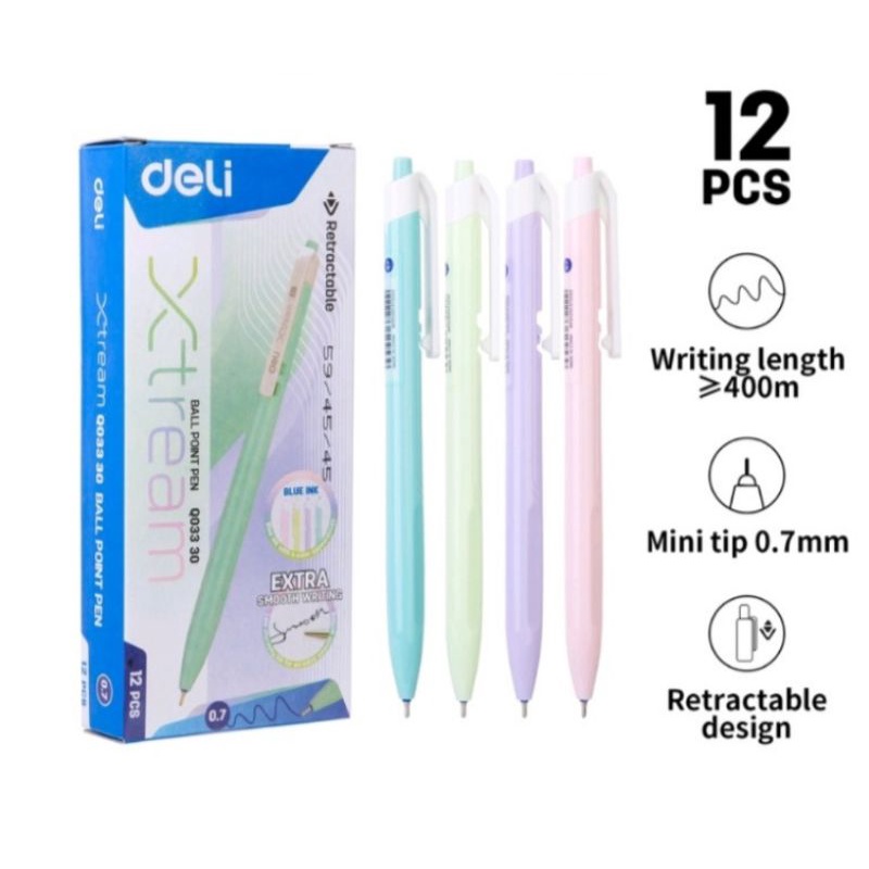 

Deli Ballpoint Pen pulpen Tipe Retractable 0.7mm, Tinta Biru untuk Menulis Lebih Halus WQ03330