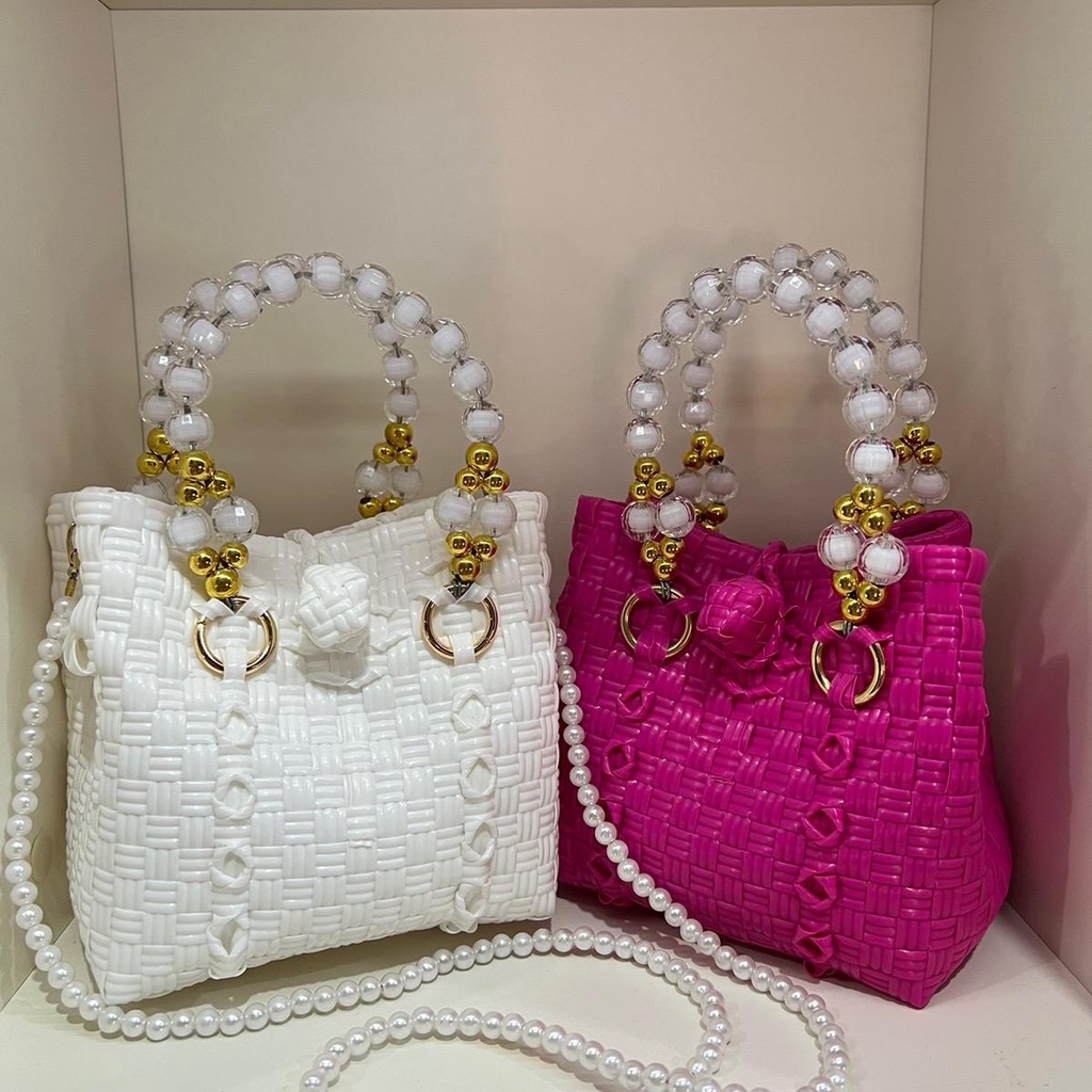 (TANPA ACCESORIES) BABY SULTAN Tas Jali Jaly Tas Anyaman Plastik Premium Mini Handle Mutiara Premium