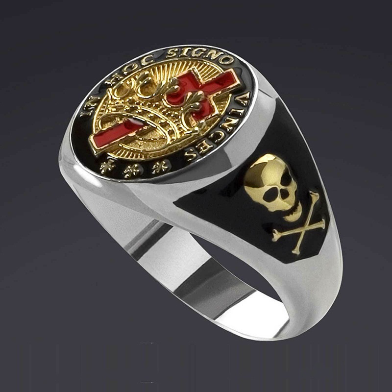 Cincin Desain Tengkorak Silang Gothic Gaya Vintage Hip Hop Untuk Pria