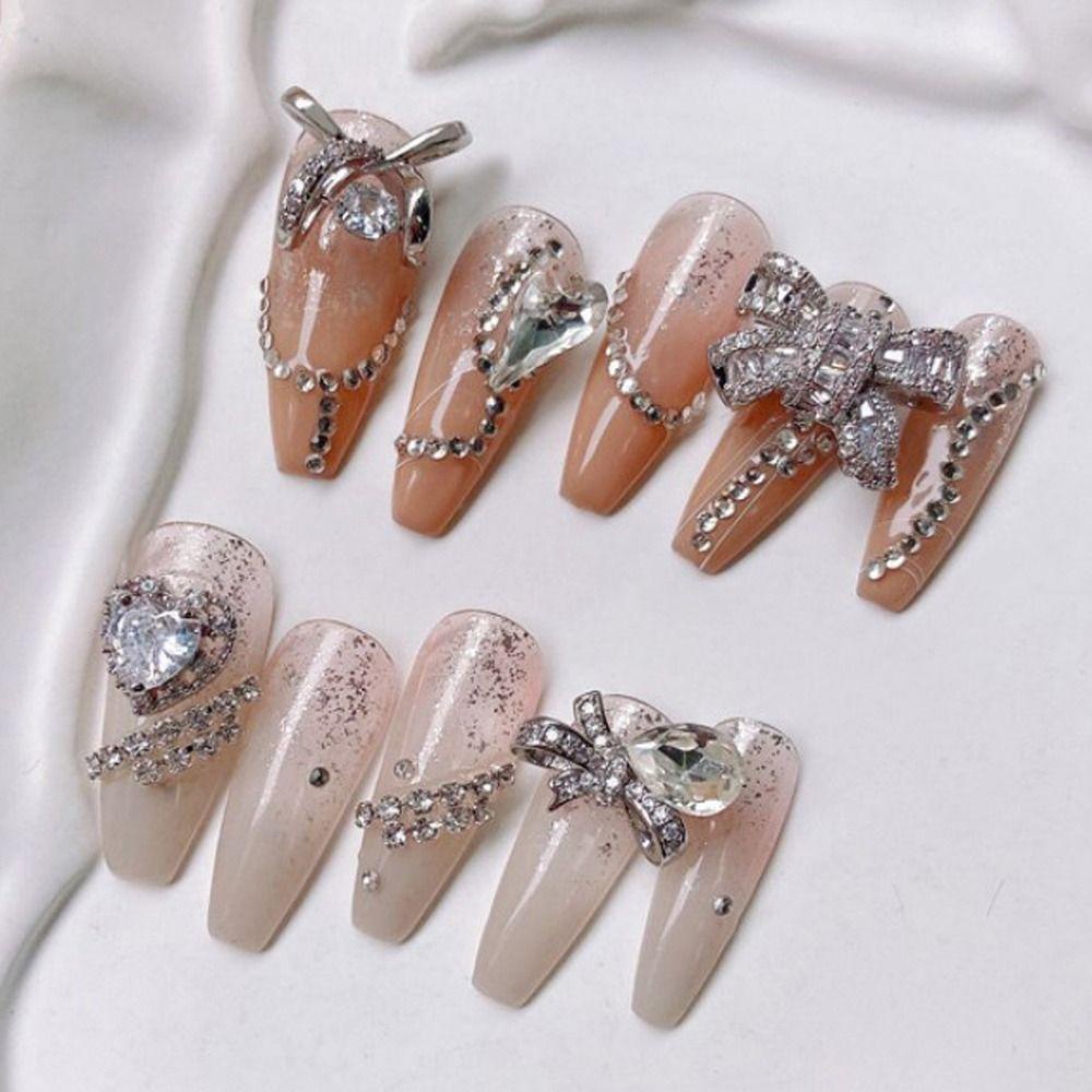 Agustina Kuku Berlian Imitasi Kualitas Tinggi DIY Temperamen 3D Batu Permata High-end Kuku Aksesoris Logam Mengkilap Kristal Nail Art Perhiasan