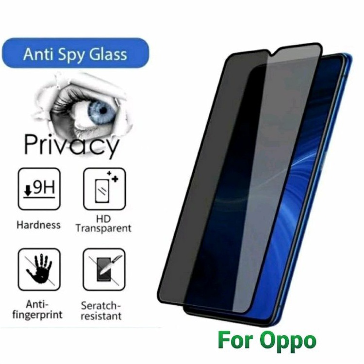 Tempered Glass KACA Privasi Anti SPY For Oppo Reno 4 4F 5 6 5G 7 8 A1k A15 A15s A16 A16k A17 A17k A5 2020 A9 2020 A5s A12 A7 A3S  F7 F9 F11 F11 Pro A37/Neo 9 Full Layar Screen Protector