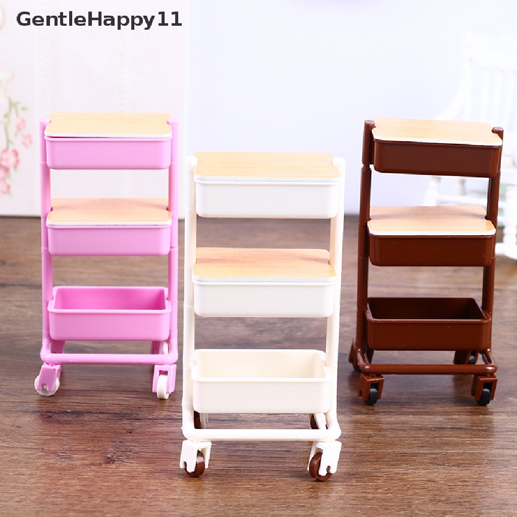 Gentlehappy 1: 12rumah Boneka Troli Keranjang Makan Dg Roda Penyimpanan Rak Furniture Decor Mainan id