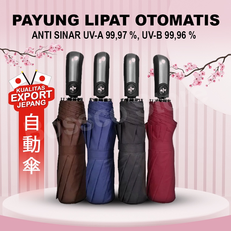 Bossco Payung Lipat Otomatis Buka Tutup Anti UV 99.97% BerSertifikat Payung Lipat Besar premium UV Protection UV blok Uv block Payung mobil Payung lipat premium anti sinar uv payung kuat tahan lama payung lipat jumbo payung lipat polos hitam payung murah