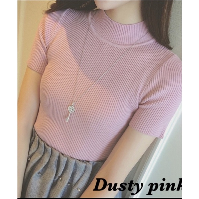 Atasan tangan pendek bluse wanita turtle neck daisi/baju rajut wanita/baju murah