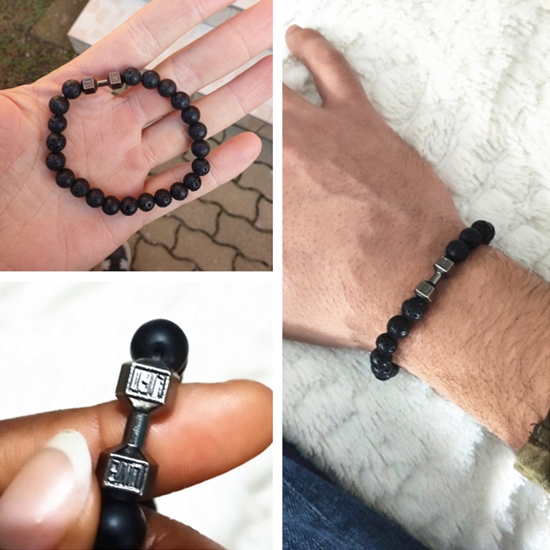 Adjustable Peregangan Bangle Pasangan Batu Vulkanik Gelang Dumbbell Manik-Manik Bracelets