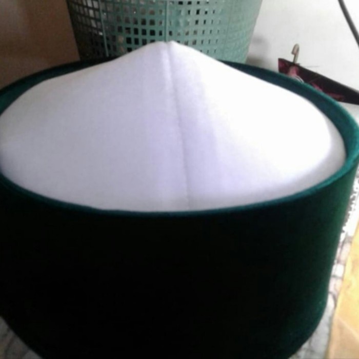 Peci/Songkok/Kopiah mesir bludru putih+hijau - 3