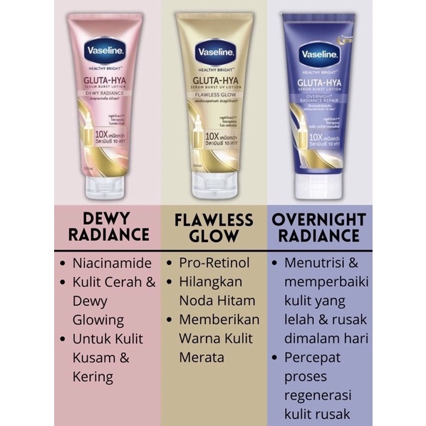 VASELINE Serum Lotion Gluta Hya Flawless Bright / Dewy Radiance 200ml 330ml gluta-hya